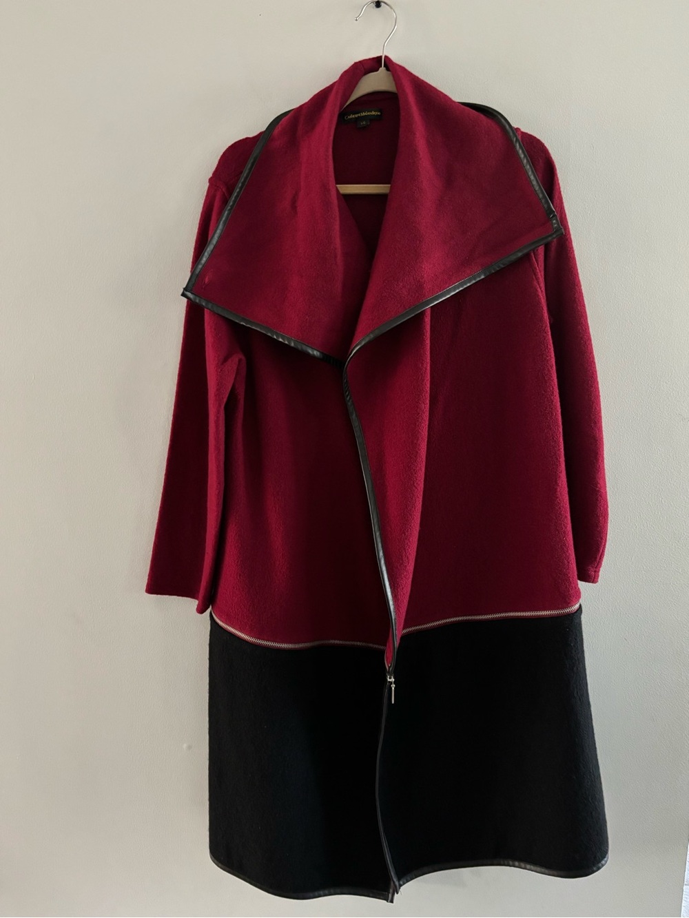 Catherine Malandrino Two-Tone Red and Black Wool-Blend Coat Size Large